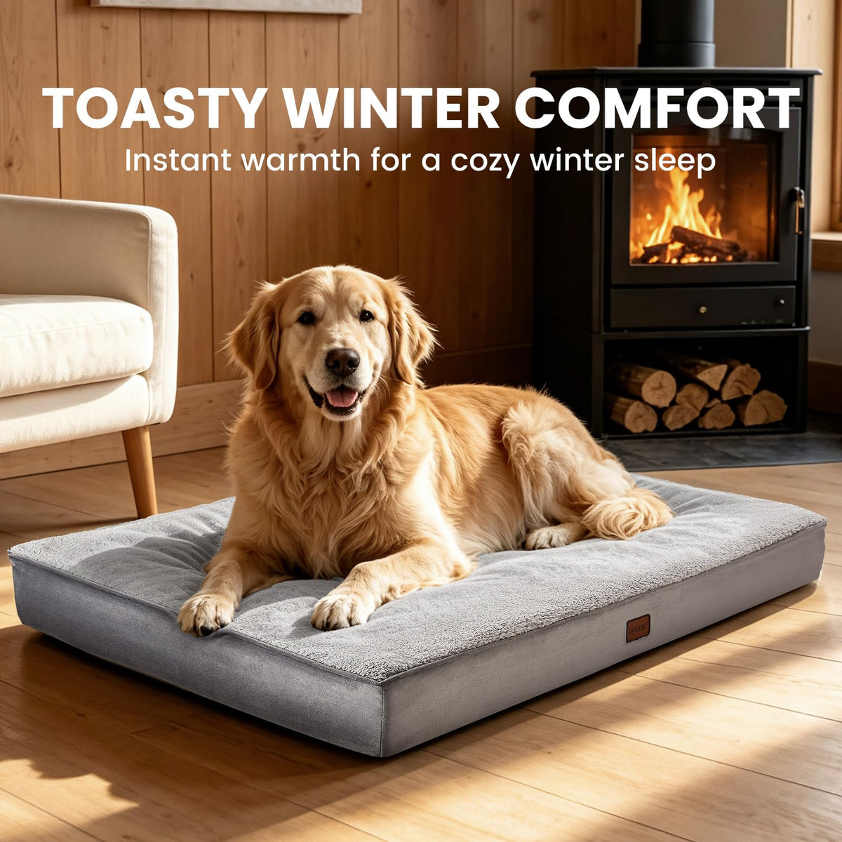Self Warming Orthopedic Large Dog Bed (41" x 28" x 3.9" W / 01-Gray)