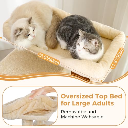 53”Cat Tree with Hammock & Oversized Top Bed for Big Cats (XLarge-53" / Beige)