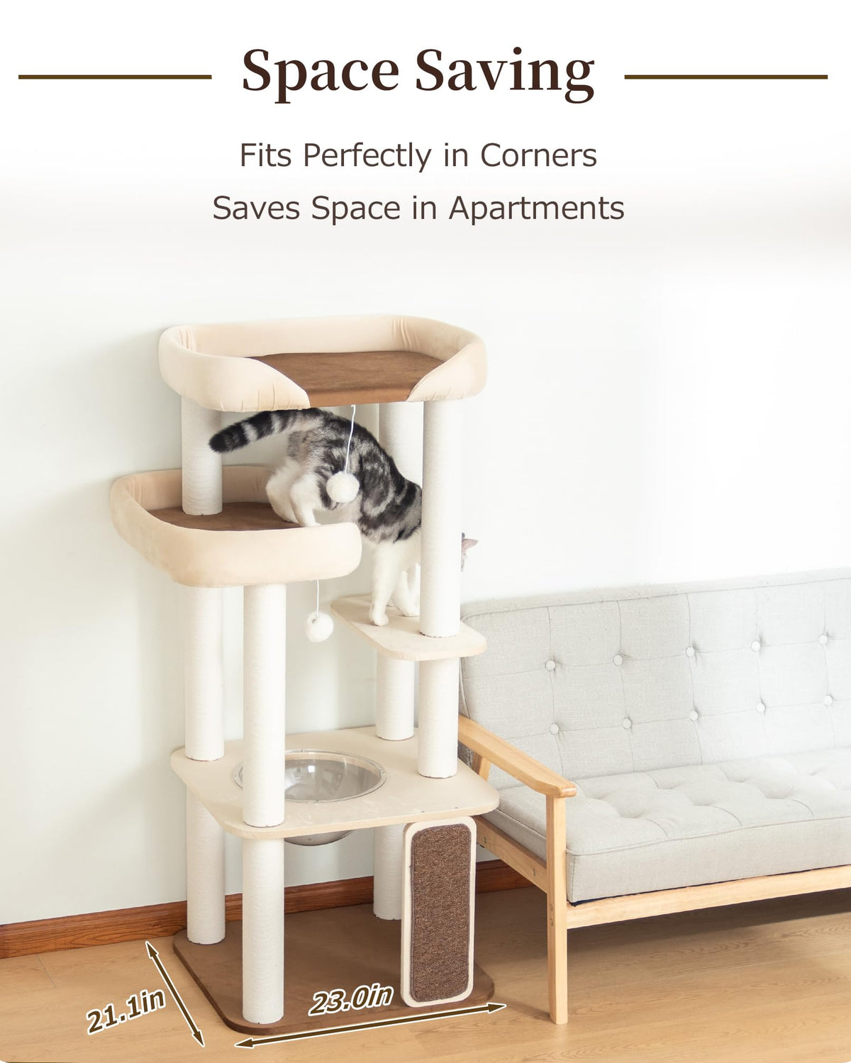 53" Cat Tree Tower for Large Cats (White 53'')