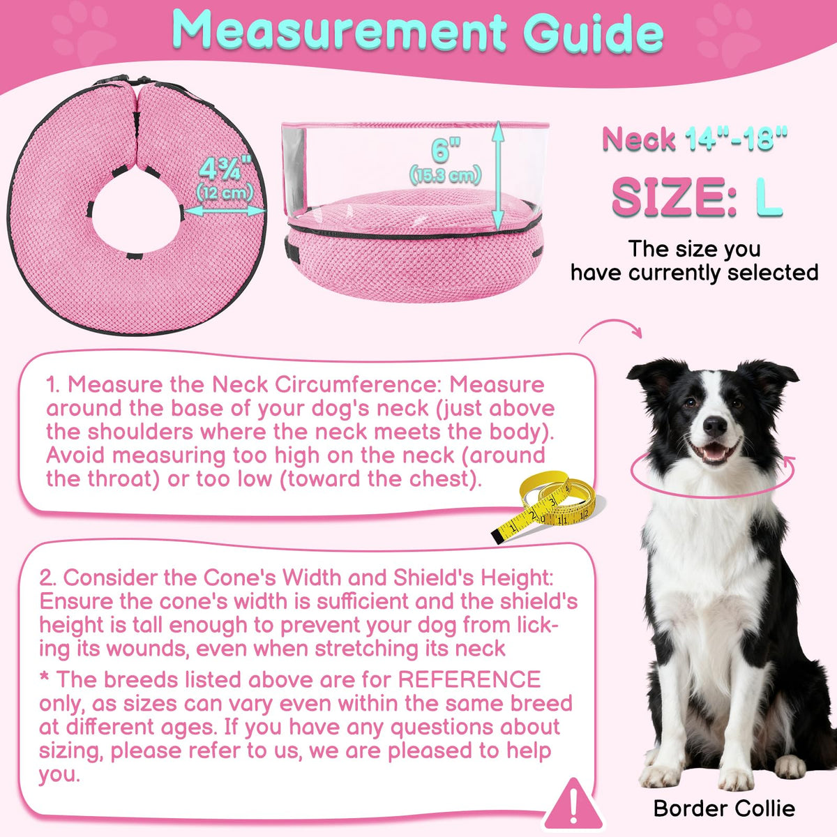Inflatable Dog Cone with Clear Shield for Added Coverage (Pink / L (Neck: 14"-18"))