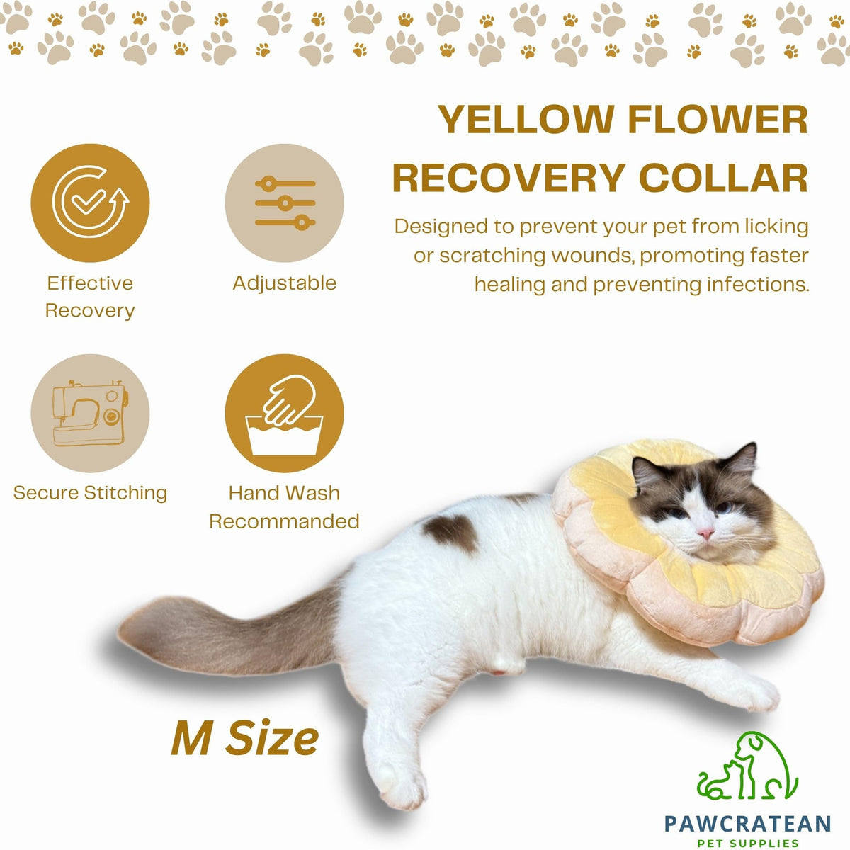 Adjustable Comfy Flower Style Elizabeth Collar for Cats Puppies Soft Recovery Cone Pet Protective Neck Collar (Yellow / Small)