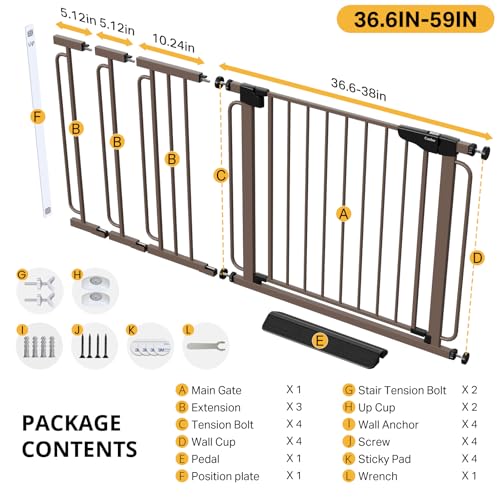 36.6 59" Extra Wide Baby Gate for Stairs (Brown / 36.6-59"W x 30.5"H)