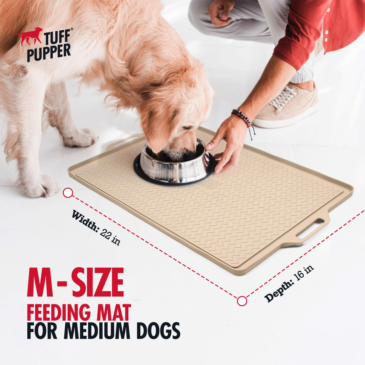 22x16 Medium Dog Feeding Mat for Food and Water (Beige / Medium - 22" x 16")
