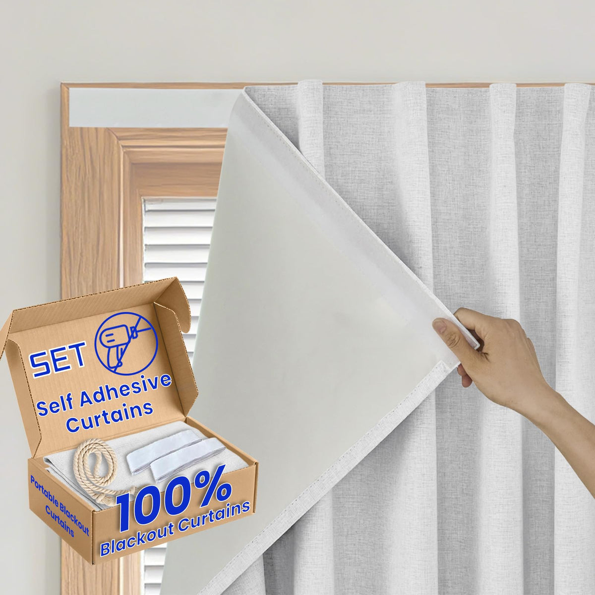 100% Blackout Self Adhesive Curtains (45"W x 60"L (Pack of 1) / Off-white)