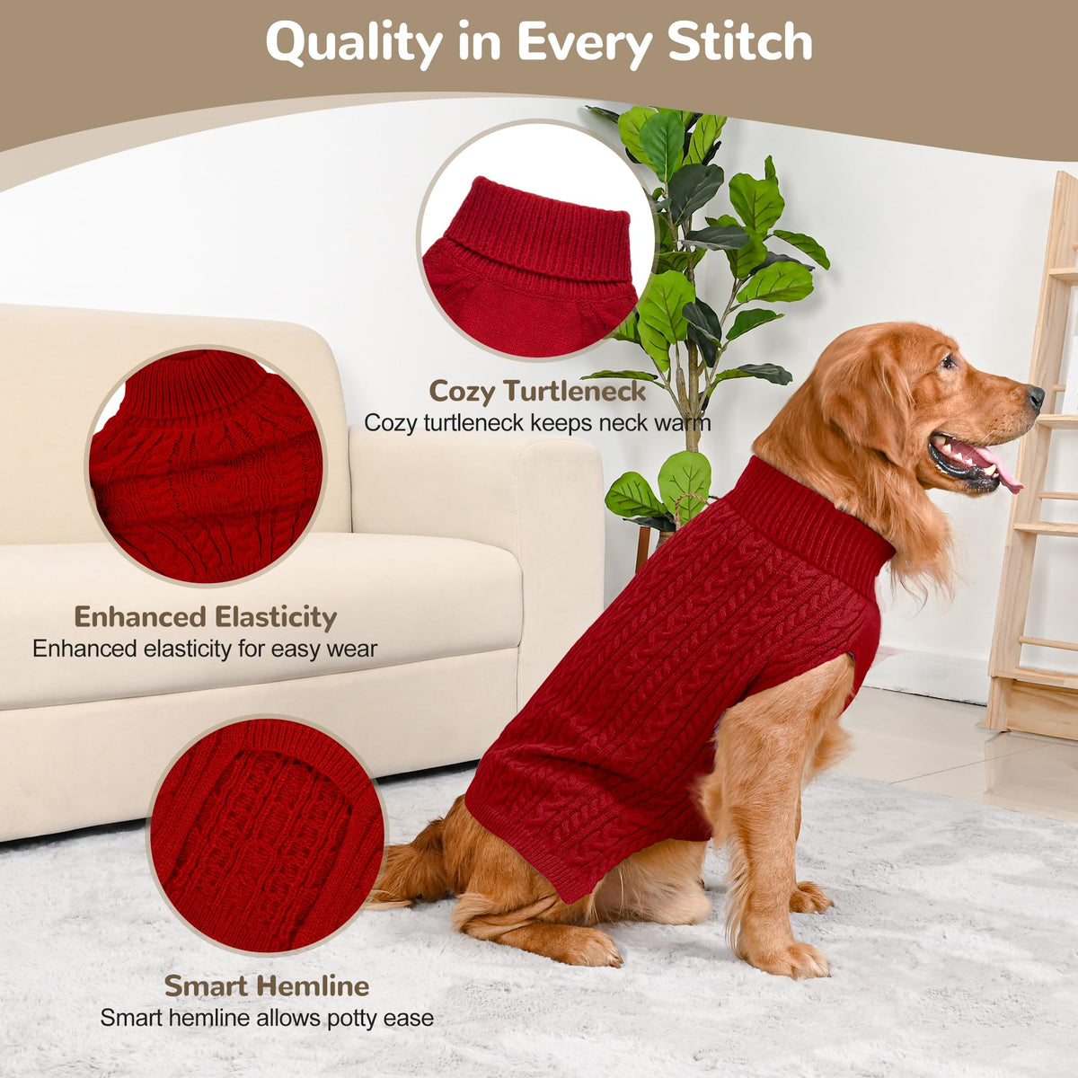 Dog Sweater 2 Pack for Large Dogs (Red & Brown / XXX-Large)
