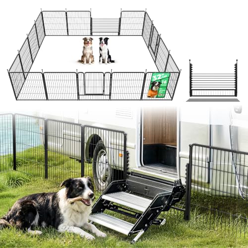 Rollick Dog Playpen with RV Step Grid for RV Camping (Black / 32"H)