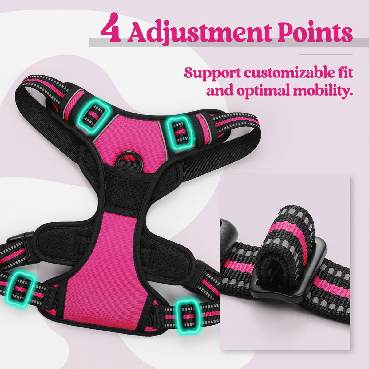 Dog Harness No Pull for Large Dogs with 2 Leash Clips (X-Large / Hot Pink)