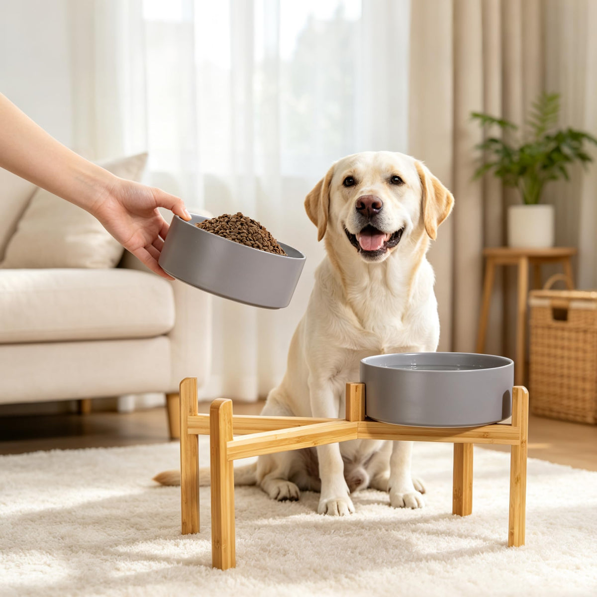 Elevated Ceramic Dog Bowl Set (Dark Gray / Large)