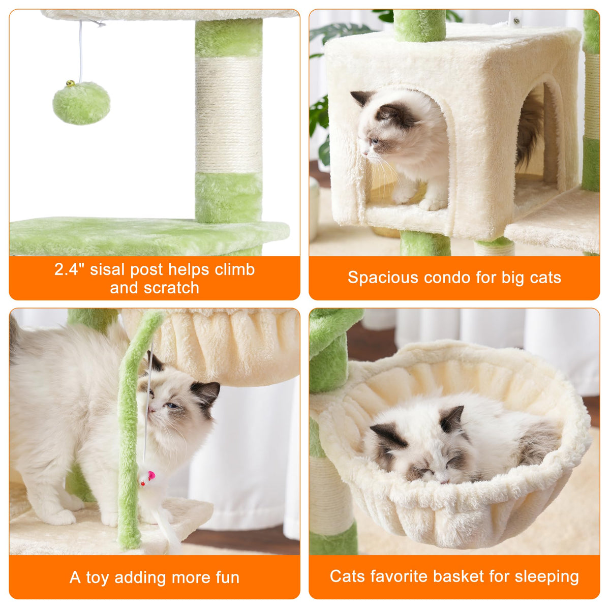 Cat Tree with Toy (Green and Beige / 43.3 inch)