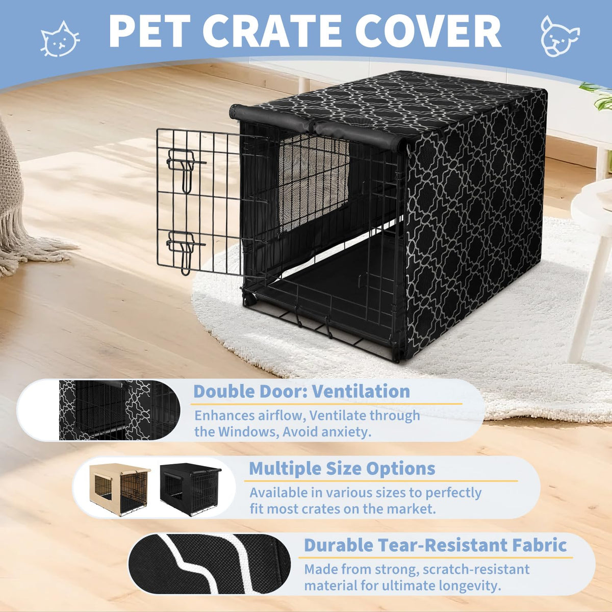 Dog Crate Cover Waterproof Kennel Cover (36.0"L x 23.0"W x 25.0"H / Print with Window)