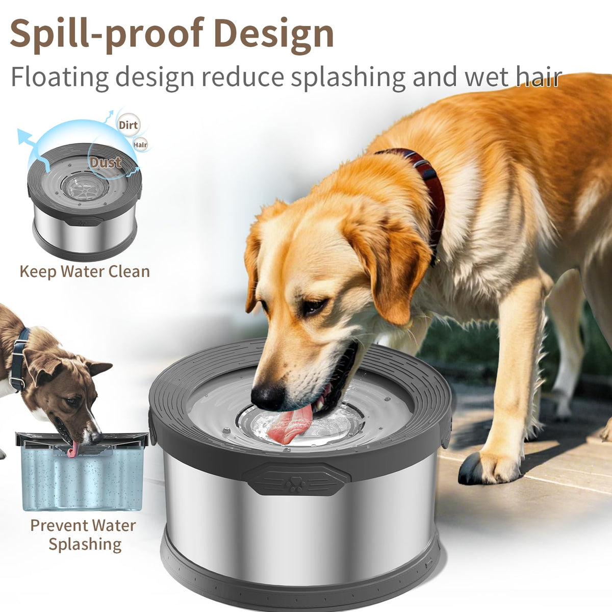 12L Dog Water Bowl No Spill 3.1 Gallon Super Large Capacity Stainless Steel No Splash Dog Bowls 405oz Slow Drinking Feeder with Non