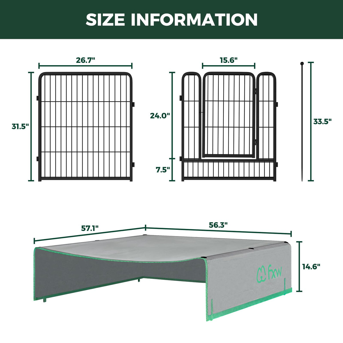 Rollick Dog Playpen with Sun Shade (Black / 32"H)