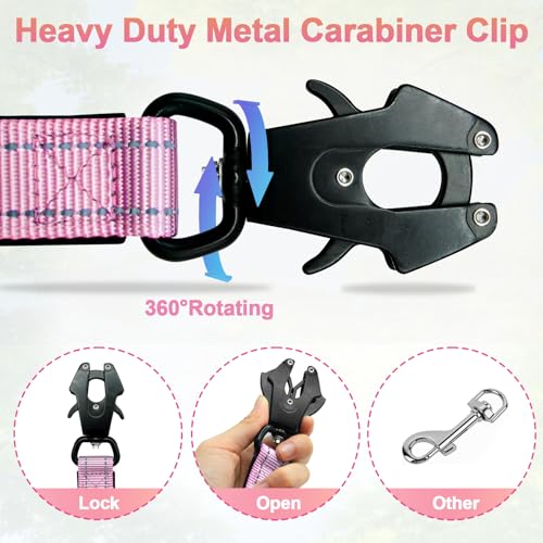 Heavy Duty Hands Free Dog Leash with Quick Release Carabiner and Adjustable No Pull Bungee Dog Running Waist Leash (Pinkish Yellow)