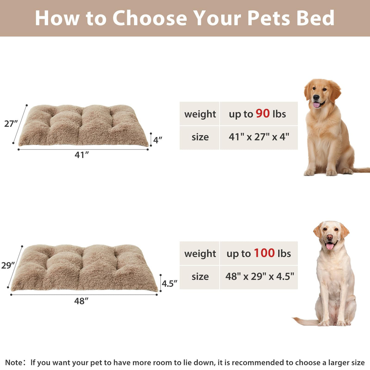 Dog Beds for Large Dogs (Brown / XL(41x27 inch))