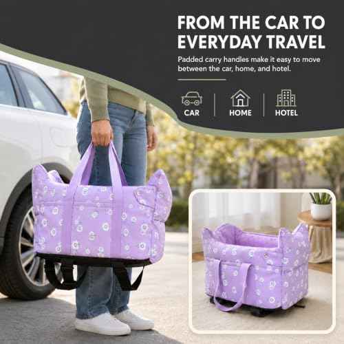 Center Console Small Dog Car Seat Portable Puppy Booster Armrest Carseat (Purple)