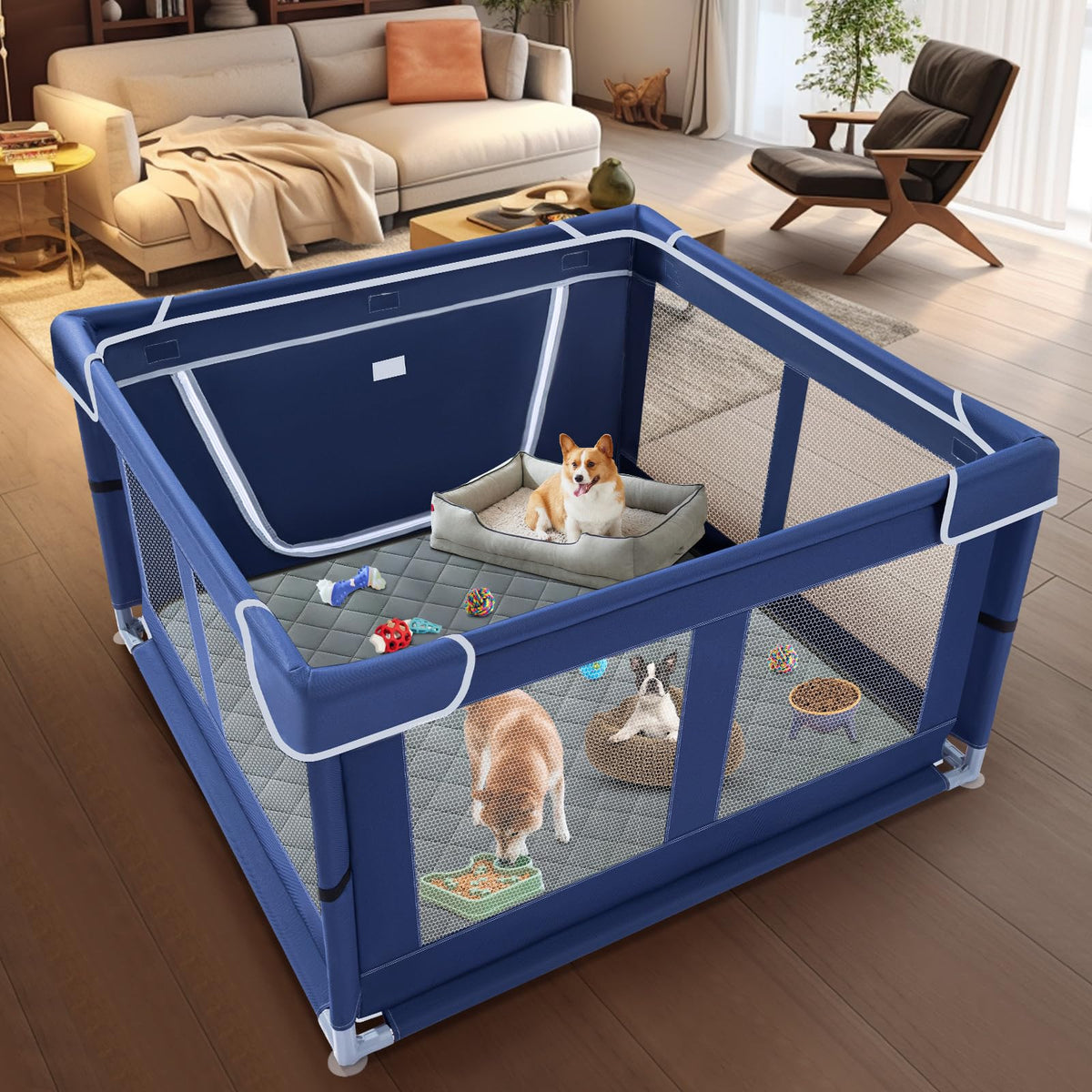 42x42 Inches Puppy Playpen with Dog Pads (Blue / 42x42 IN With Pad)