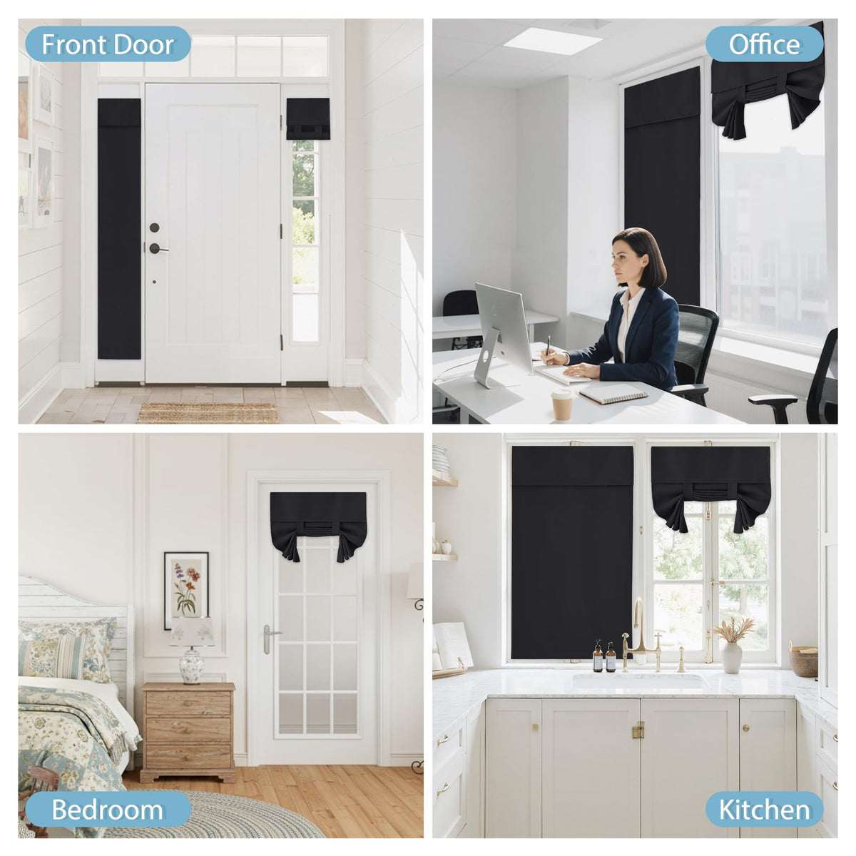 Blackout Door Curtain for Patio Front Tricia French Door Window (Black / 30"W x 72"L (Pack of 1))