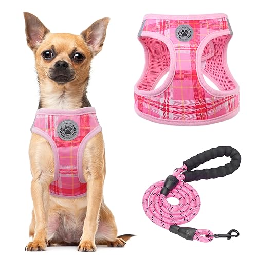 Small Dog Harness and Leash Set (XX-Small(Chest Girth 11.5"-13") / Light Pink)