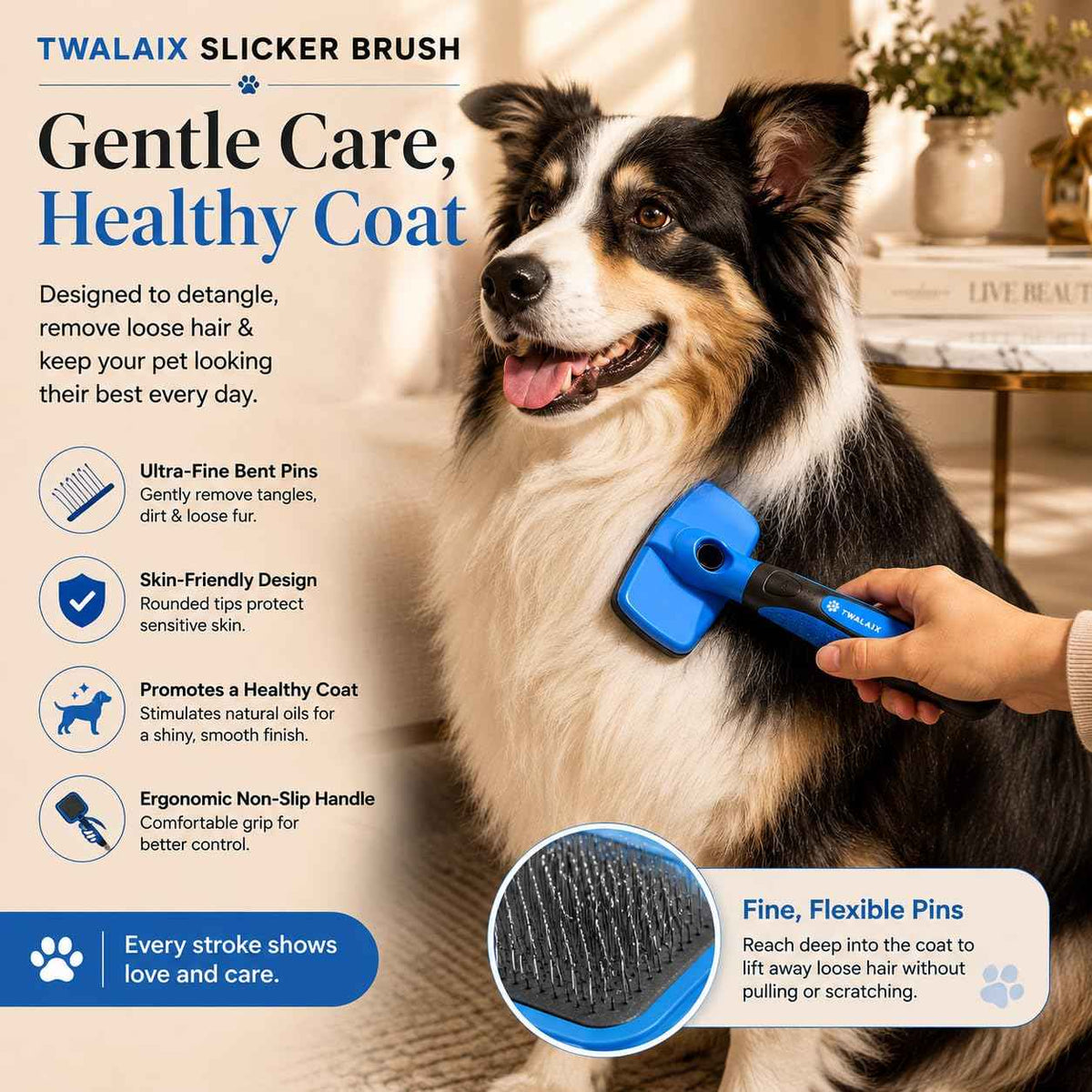8-in-1 Dog Grooming Kit, Pet Grooming Kit for Dogs & Cats, Professional Cat Brush Set with Slicker Brush, Undercoat Rake, Flea Comb, Nail Clipper, Scissors & Bath Brush (8 Count (Pack of 1))