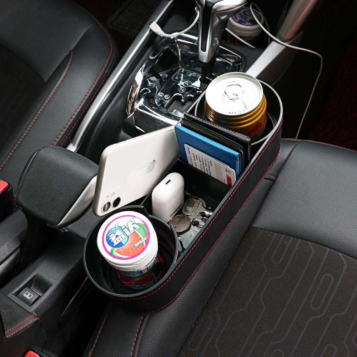 Car Console Side Seat Gap Organizer with Cup Holder (UGBD-Black)