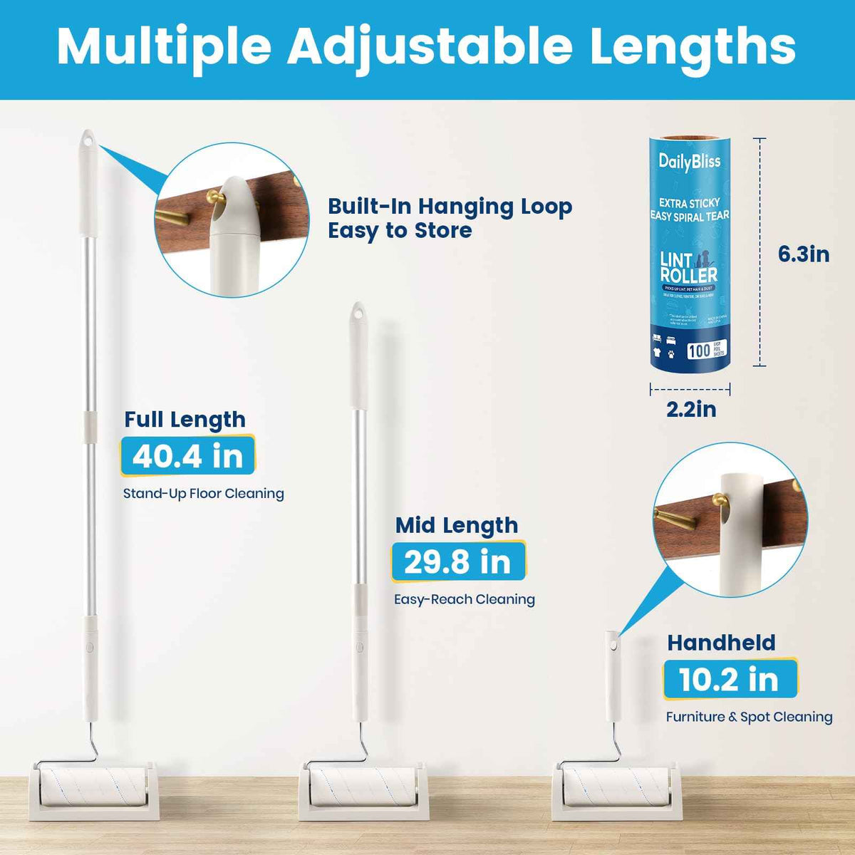 Extra Sticky Long Handle Lint Roller for Pet Hair