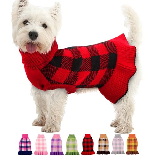 Dog Sweater Dress Plaid Knitwear for Medium Dogs Girl Christmas Clothes (Red / Medium)