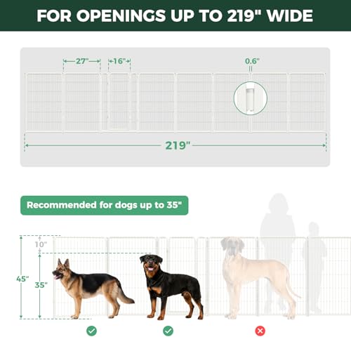 Dog Gate Extra Wide Adjustable for Openings Up to 219" (White / Up to 219" W【7 Panels + 1 Door】 / 45"H)