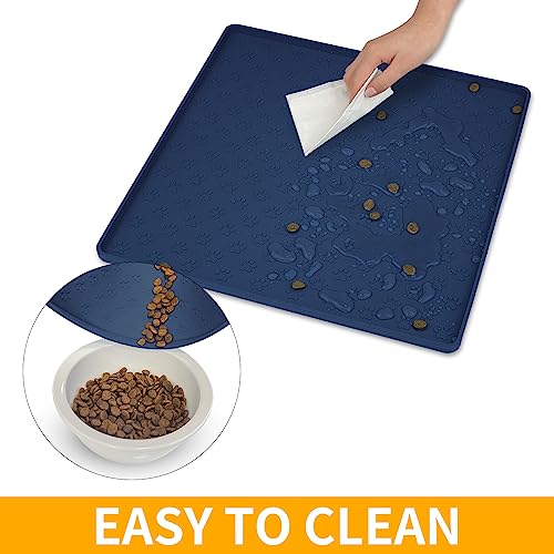 Pet Placemat for Dog and Cat (11.8"L x 11.8"W / Navy Blue)