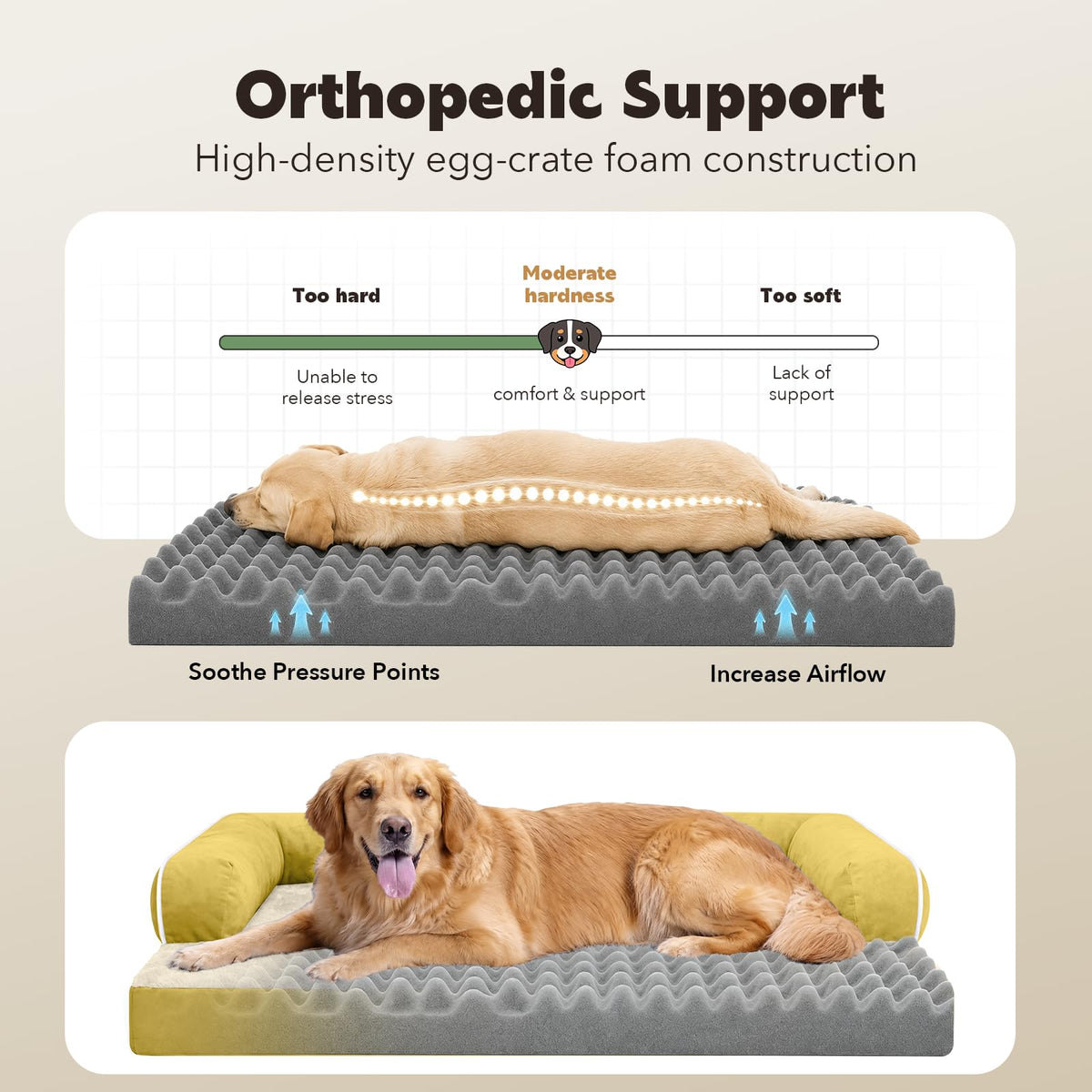 XXL Orthopedic Waterproof Dog Bed with Bolster for Extra Large Dogs (45.0"L x 35.0"W x 8.0"Th / Ginger)