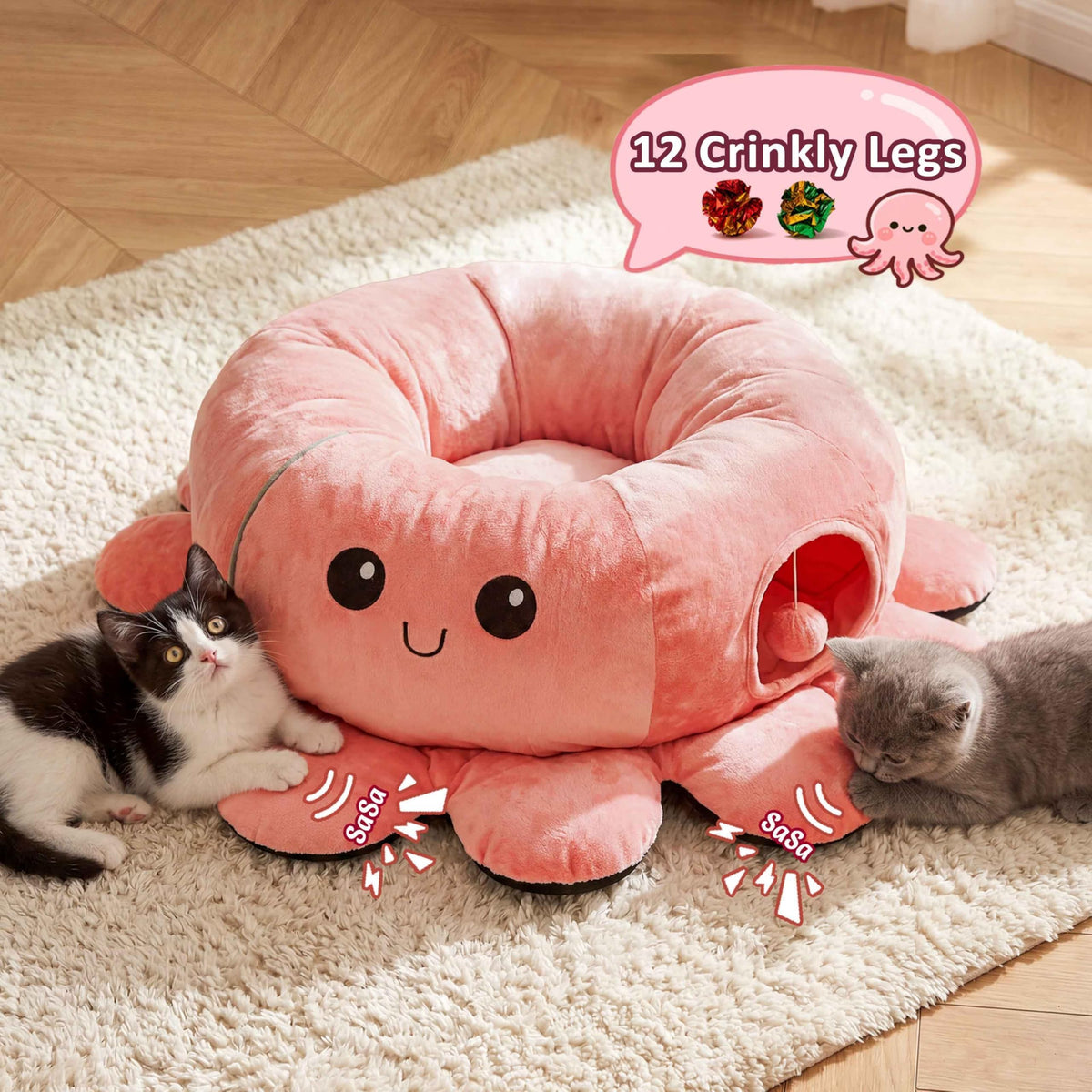 Cat Tunnel Bed with 20 Cat Toys (Pink / Large)
