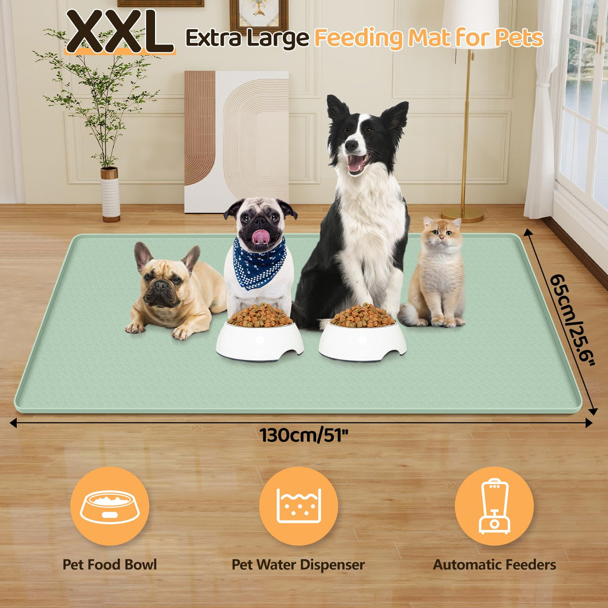 Dog Food Mat 51''x25.6'' Extra Large Dog Mat for Food and Water (51"L x 25.6"W / Green)