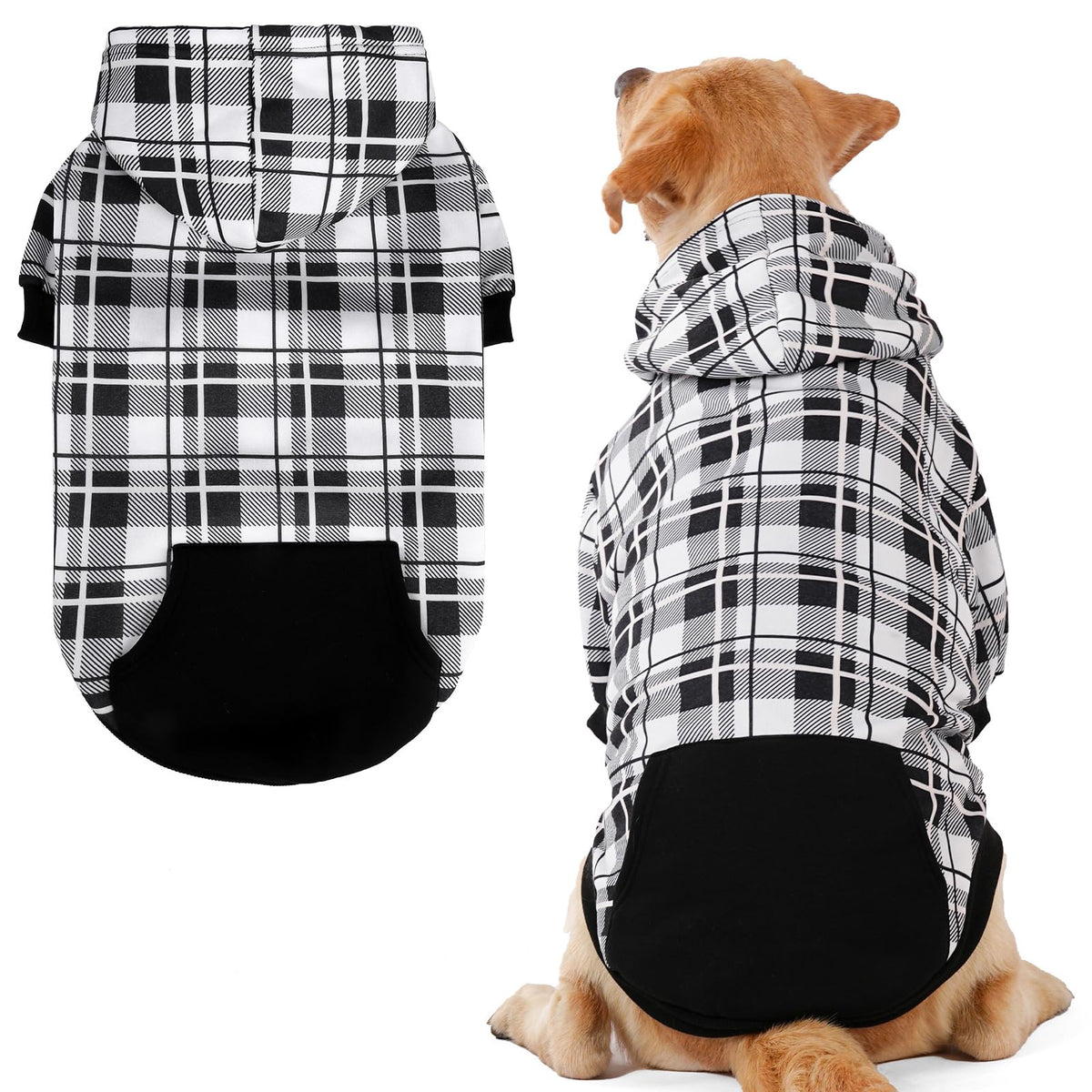 Plaid Dog Hoodie (Black & White / XL-XXLarge)