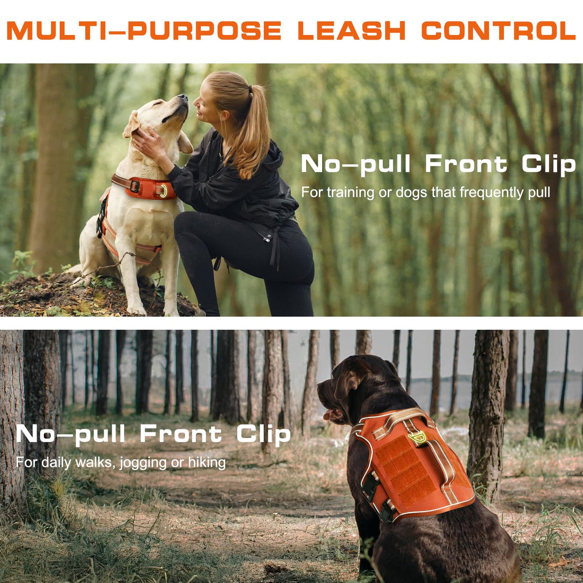 Dog Harness for Large Dogs (Orange / L(Neck:18-24",Chest:25-36"),45-80 lbs)