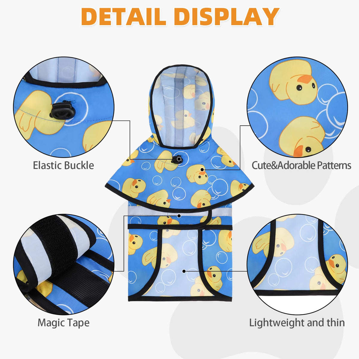 Dog Raincoat Hooded Slicker Poncho with Leash Hole (M:15-20lbs / Yellow Duck)