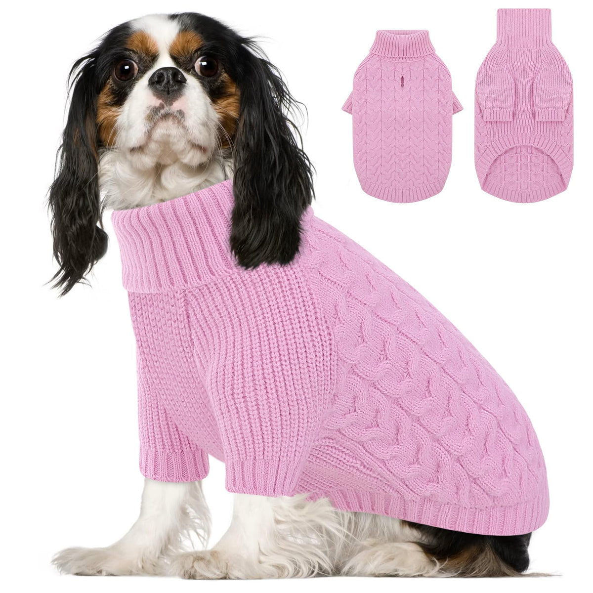 XS Dog Christmas Sweater Warm Soft Cable Knit Dog Sweater (X-Small / Lilac)