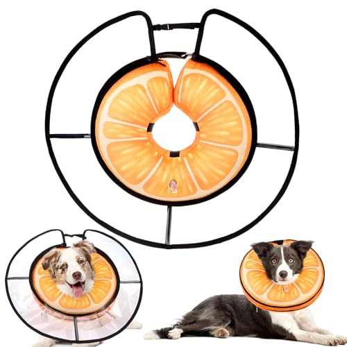 Inflatable Dog Cone Collar Alternative After Surgery (Orange with a transparent border / M+ (Neck:13-15in))