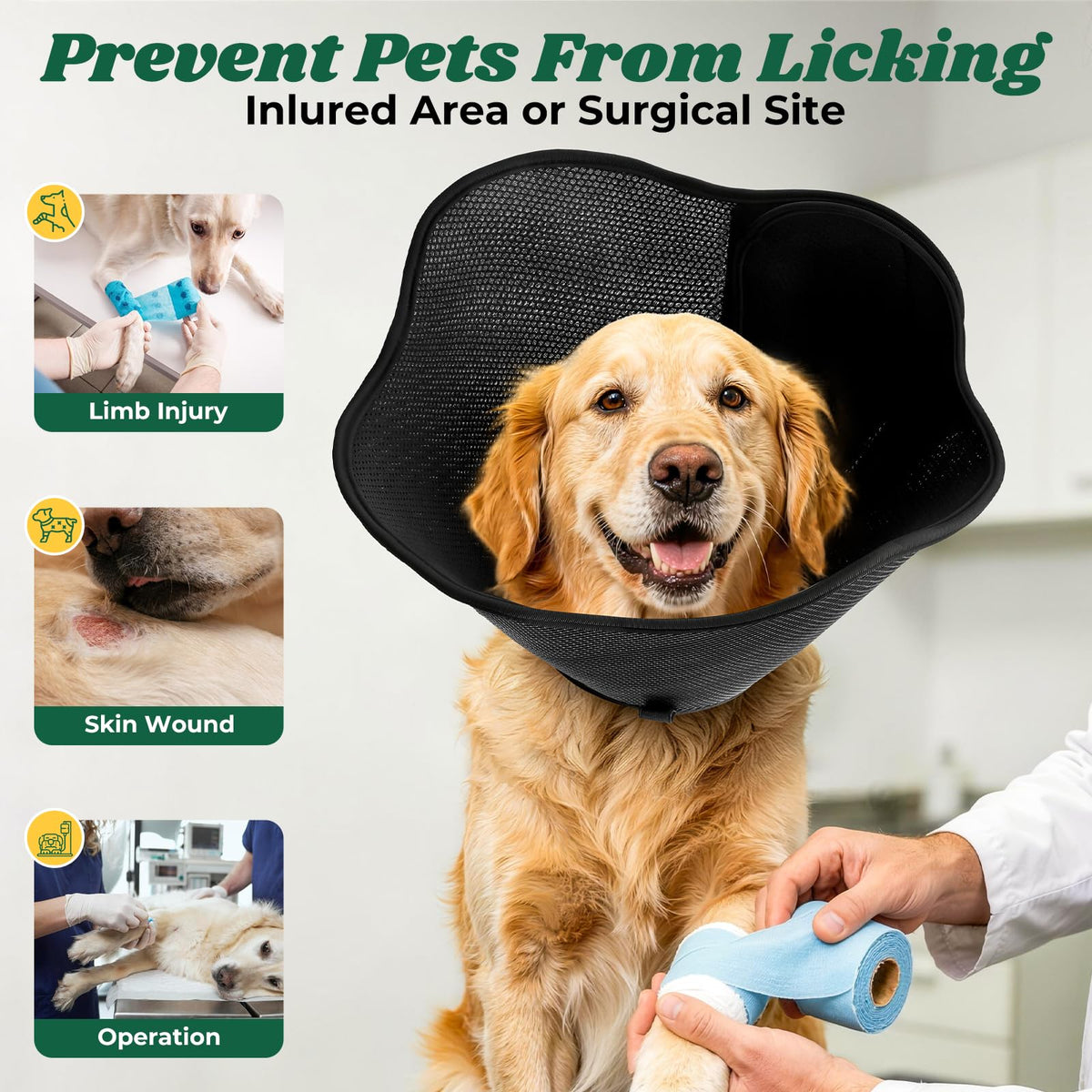 Soft Dog Cone Collar (Black / M(Neck Girth: 13.4''-15.2''))