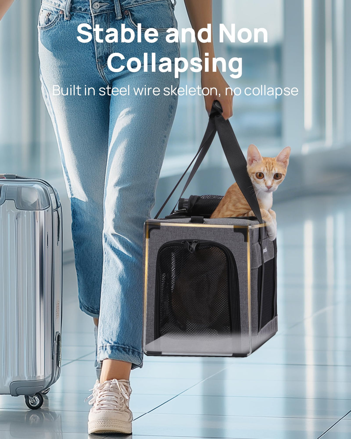 Airline Approved Cat Carrier (Grey / 16.7"L x 11.0"W x 9.0"H)