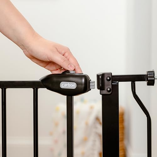 Carlson 29 36.5” Extra Wide Dog Gate with Small Pet Door (Black / 29.5-36.5" W x 30" H)