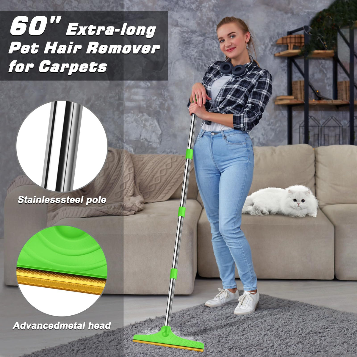 Carpet Rake for Pet Hair Removal (Green)