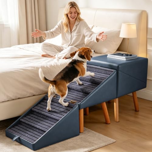 Pet Stairs for beds Foldable Dog Steps for high beds (Slate Blue / XXL(21.06”H))