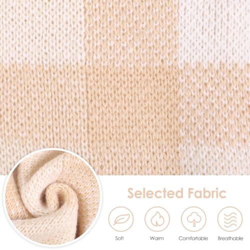 Dog Sweater Dress Plaid Knitwear for Large Dogs Girl Christmas Clothes (Beige / Large)