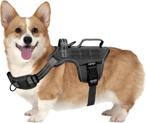 Dog Harness Tactical No Pull for Small Sized Dog with Handle (Black / S(Neck:16-22",Chest:20-28"),18-35 lbs)