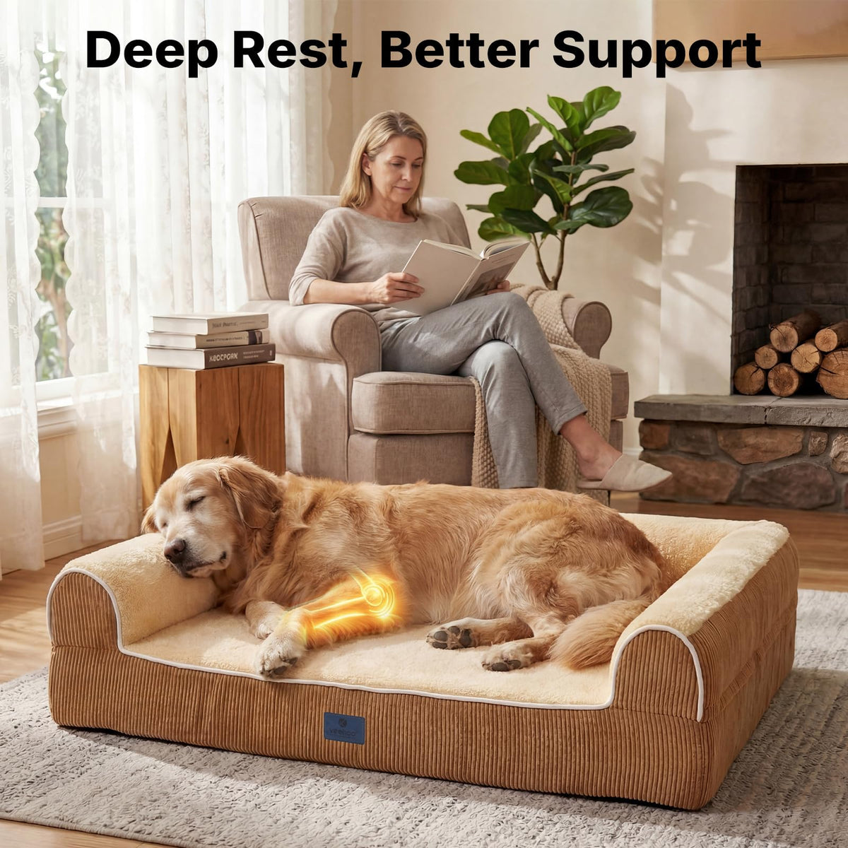 Orthopedic Dog Beds Large Sized Dog (Light Yellow / 41"L x 32"W x 10"Th)