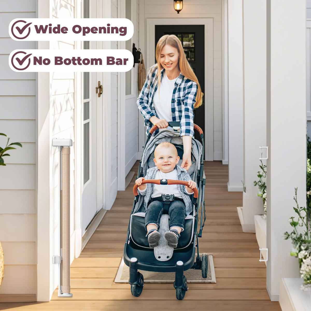 76" Retractable Baby Gates Extra Wide (Beige / 34" Tall x 76" Wide)