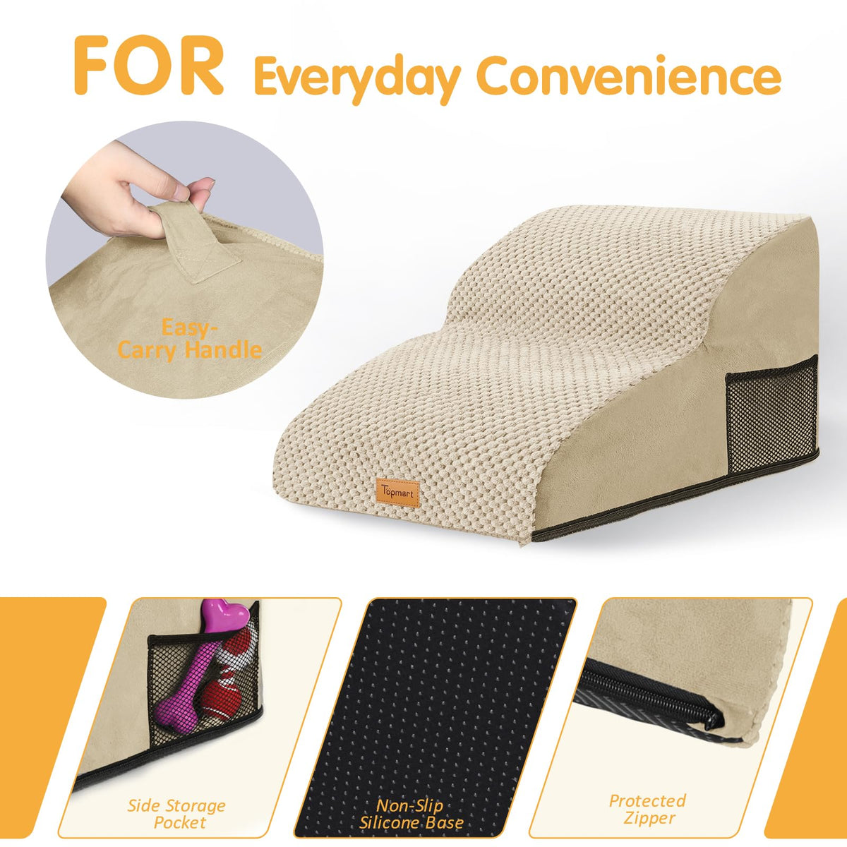 High Density Extended Foam Dog Ramp&Steps 2 Tiers (Beige / 21.7*15.7*11.8)
