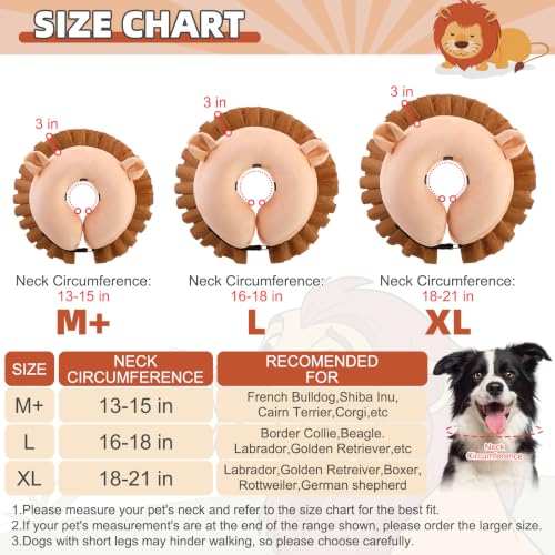 Inflatable Dog Cone Collar Alternative After Surgery (Lion Brown / M+ (Neck:13-15in))