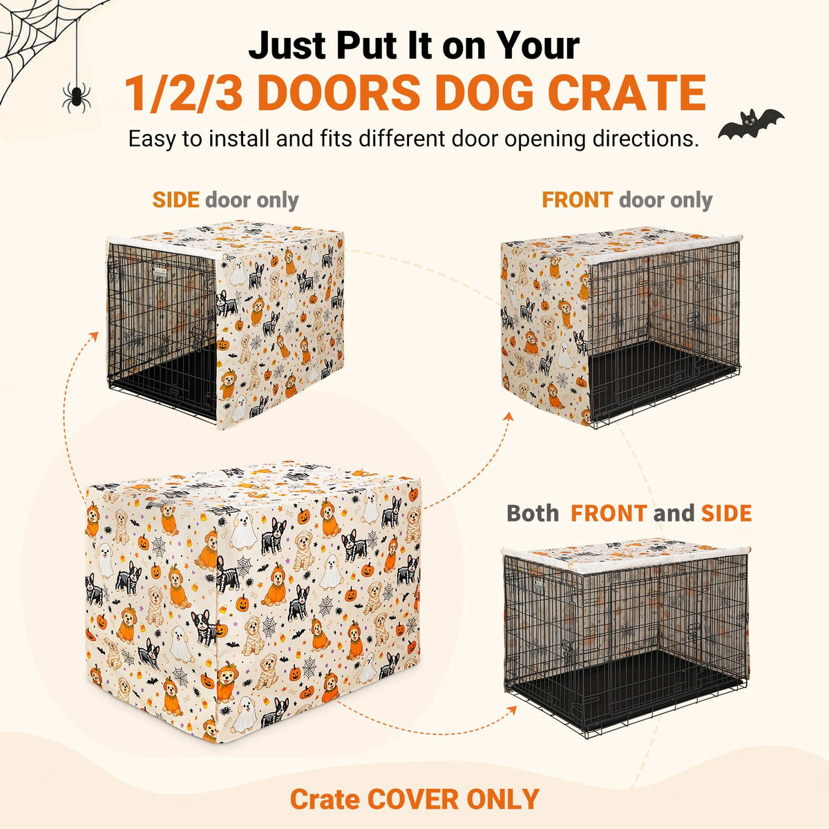 Halloween Pattern Dog Crate Cover (Orange Pup Print / 36.0"L x 23.0"W x 25.0"H)