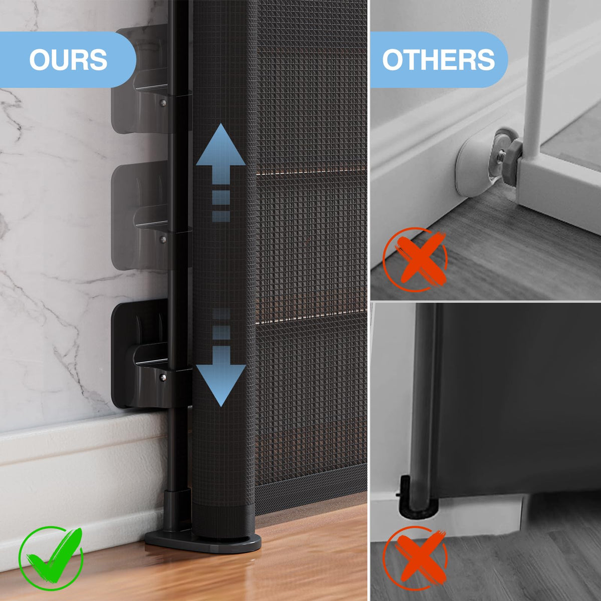 Retractable Baby Gates for Stairs No Drill (A-black / 34.0"Tall x 54.0"Wide)