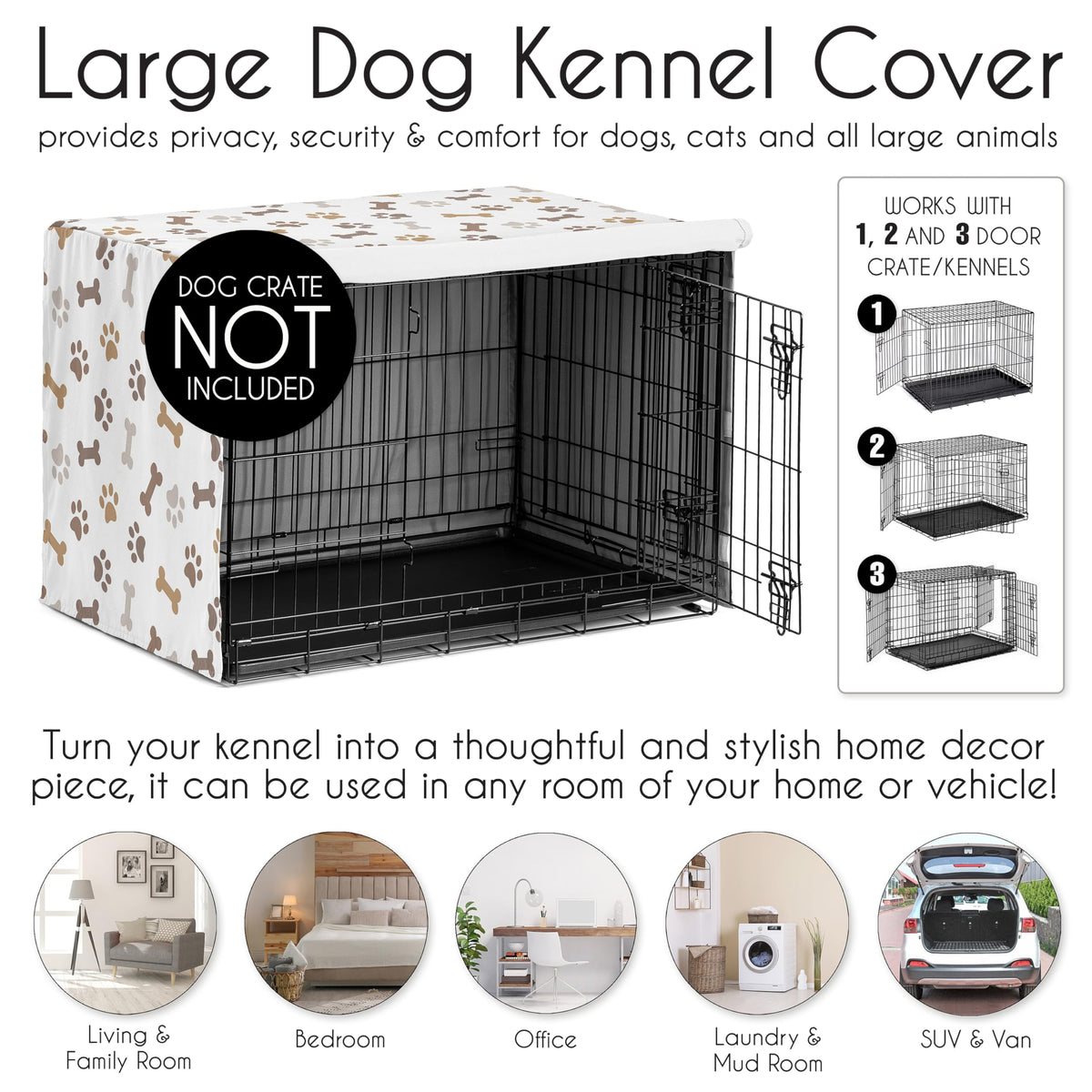 48in. Large Dog Crate Cover (Brown Paw Bone / 48in. x 32.5in. x 30.5in.)